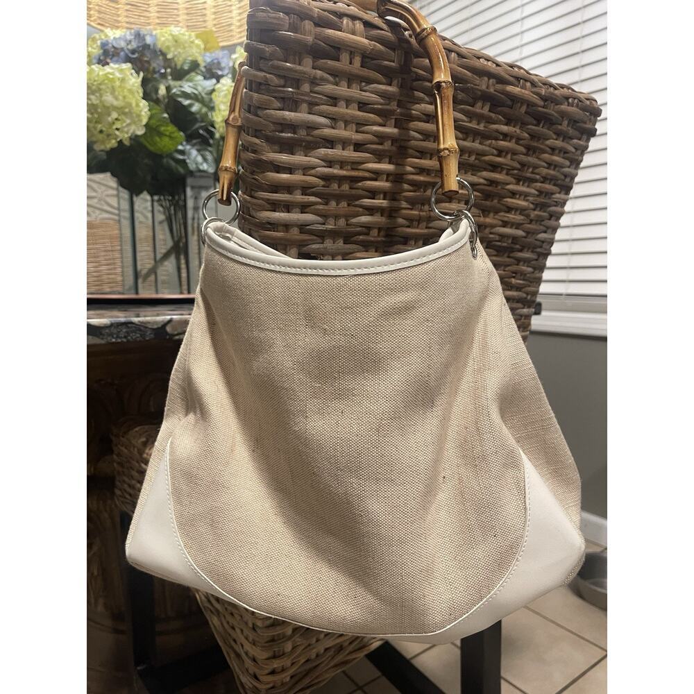 Ann Taylor Loft Bamboo Handle Woven Purse w/natural, Tan Vintage LOFT​​ - Picture 5 of 5